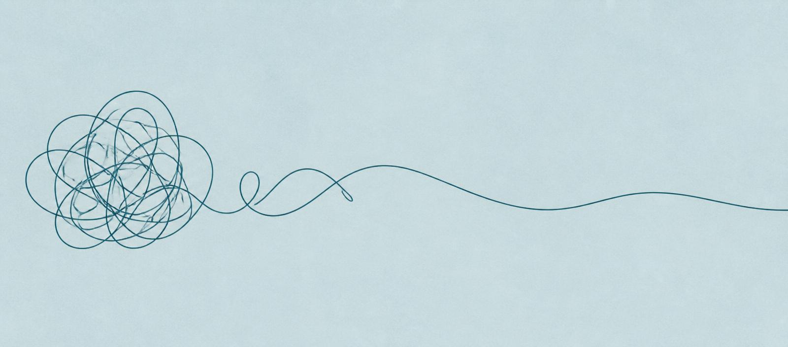 A tangled line gradually unwinding into a smooth, calm line